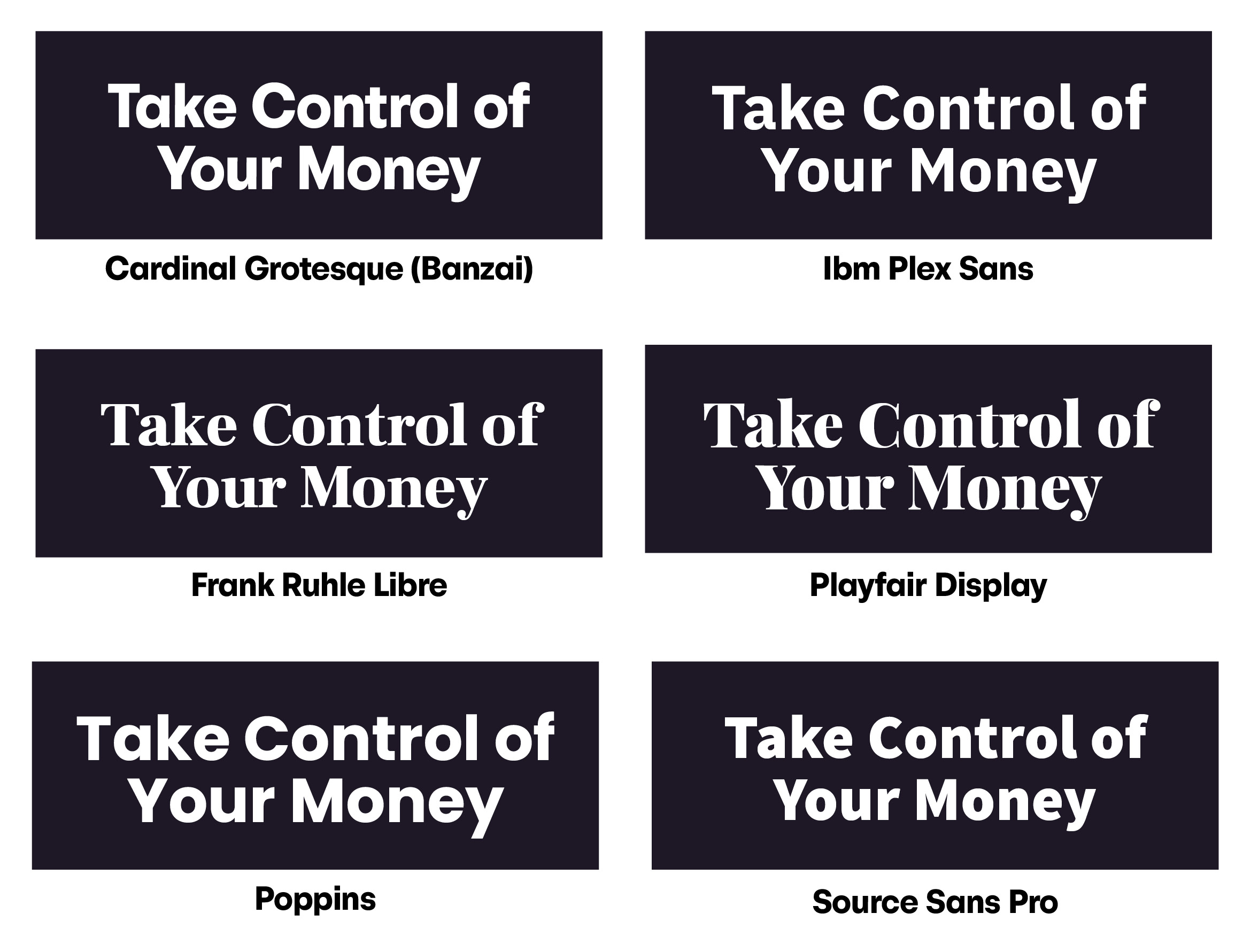 Type specimen showing all six Wellness Center font options side-by-side
