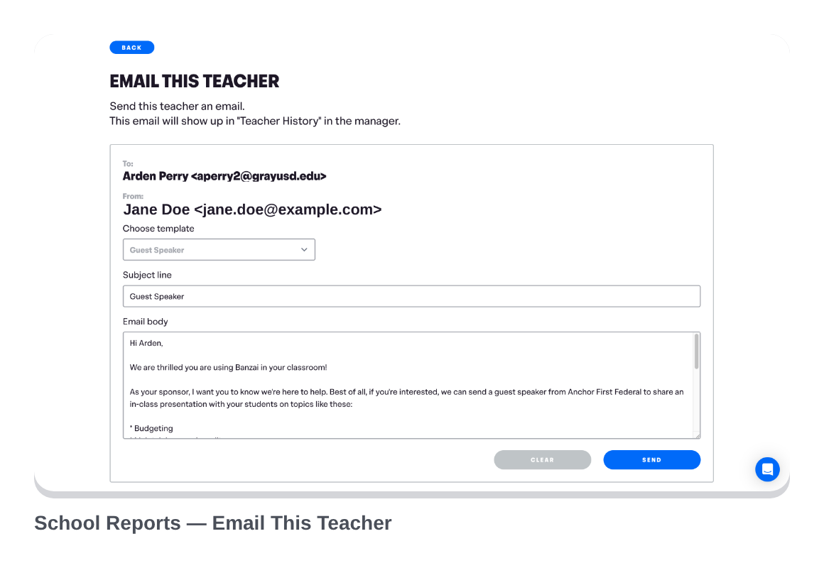 Screenshot of Teacher History showing an ongoing email exchange
