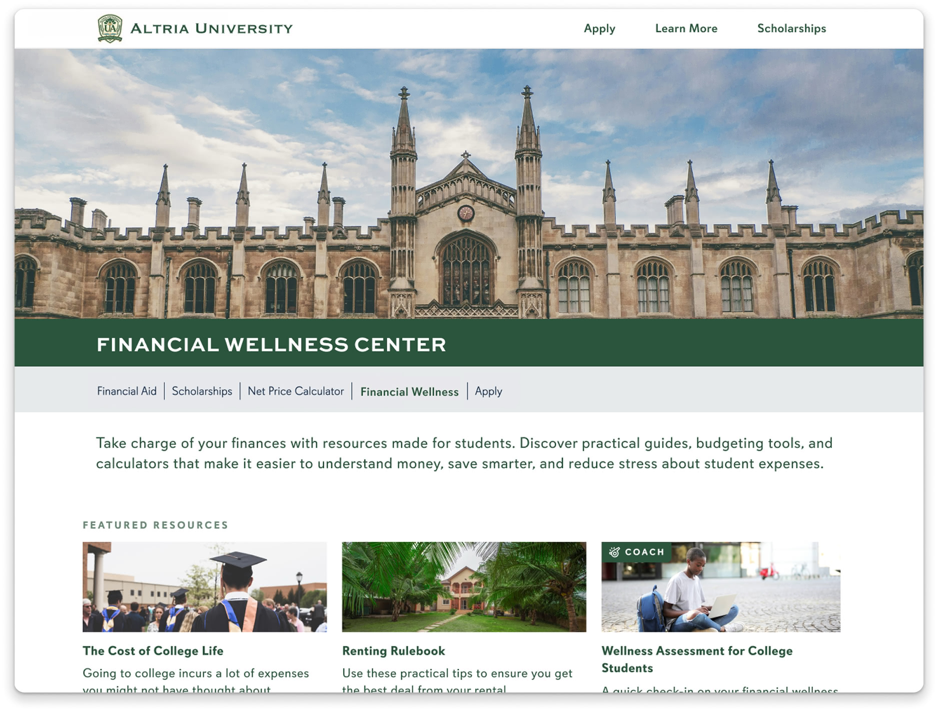 Financial Wellness Center mobile interface