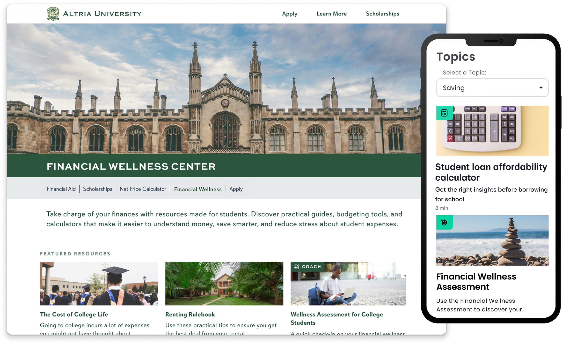 Financial Wellness Center desktop interface